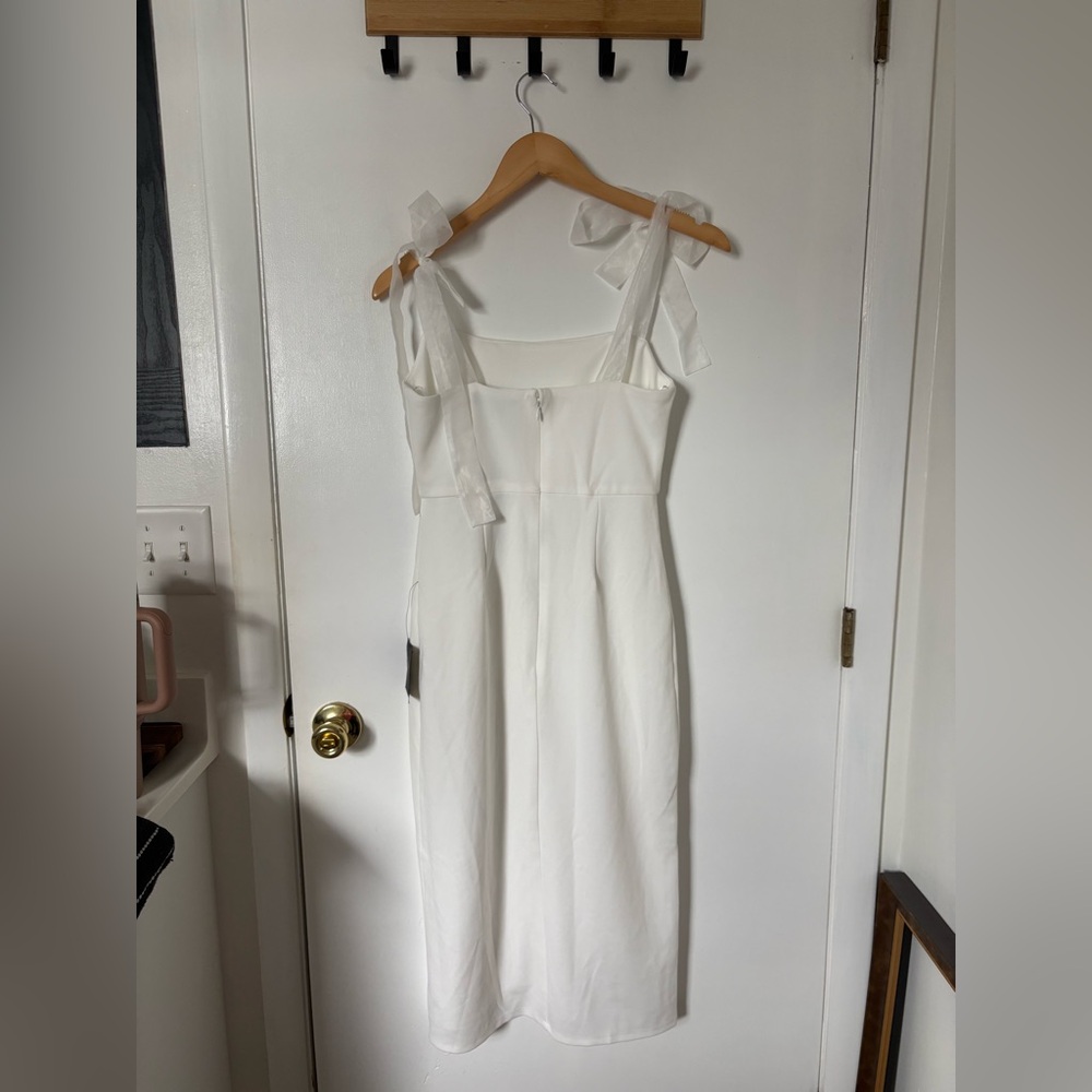 Lulus Romantic Celebration White Tie-Strap Bodycon Midi Dress Size Small Bridal - Picture 4 of 10